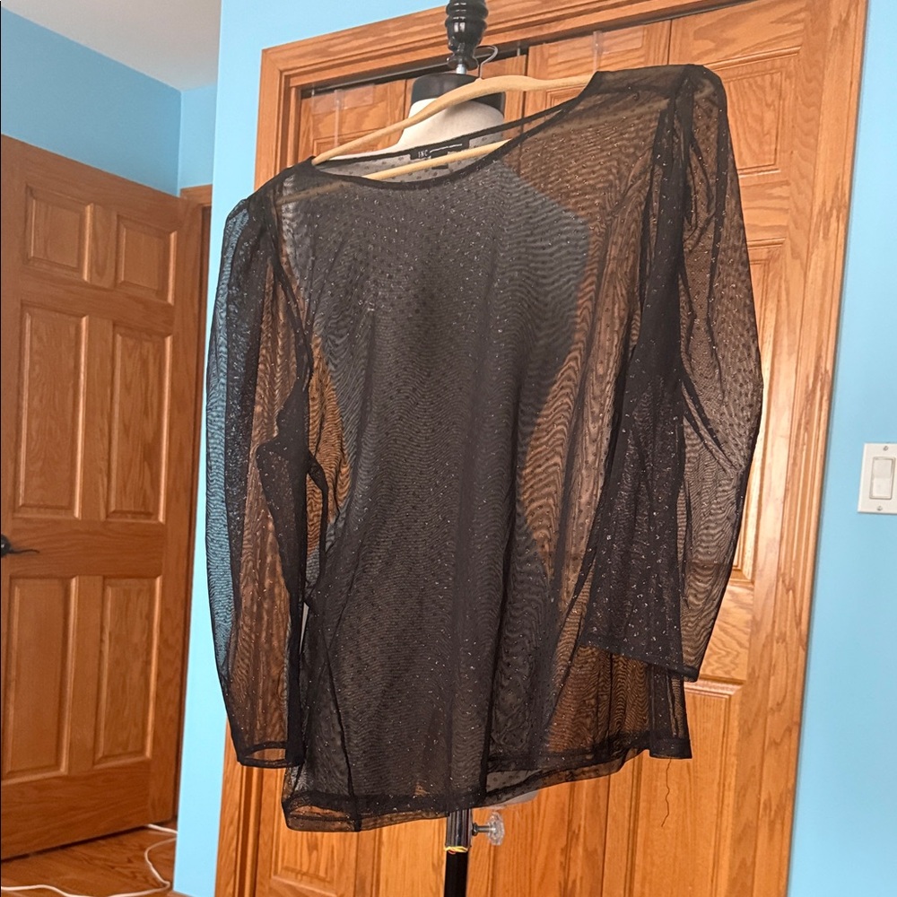 INC International Concepts Black Sheer Blouse